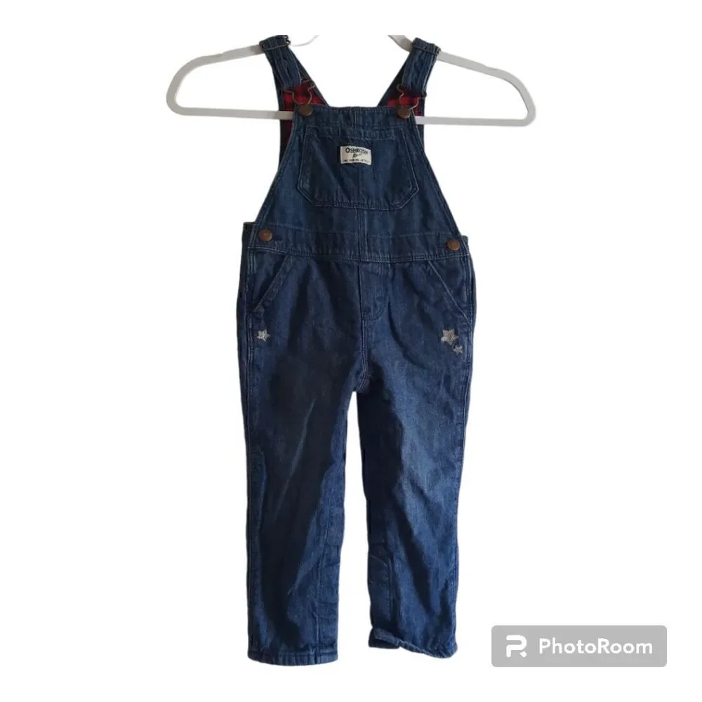 Oshkosh Flannel Lined Bib Overalls Star Embroidery Vestback
